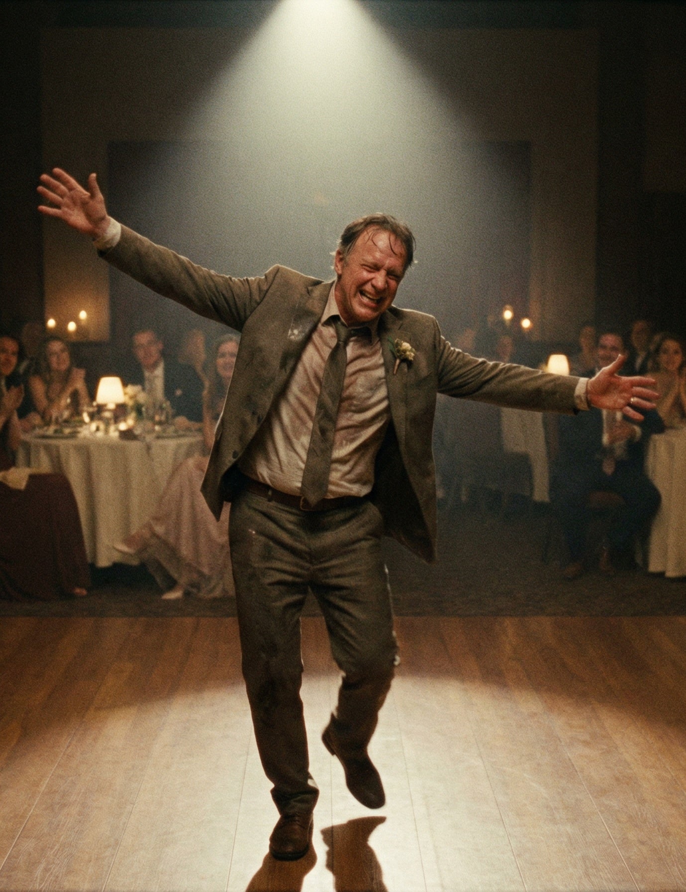 Uncle Derek on the dance floor at a wedding reception. Wedding Premium cinematic wedding film by Field of Jack Roast