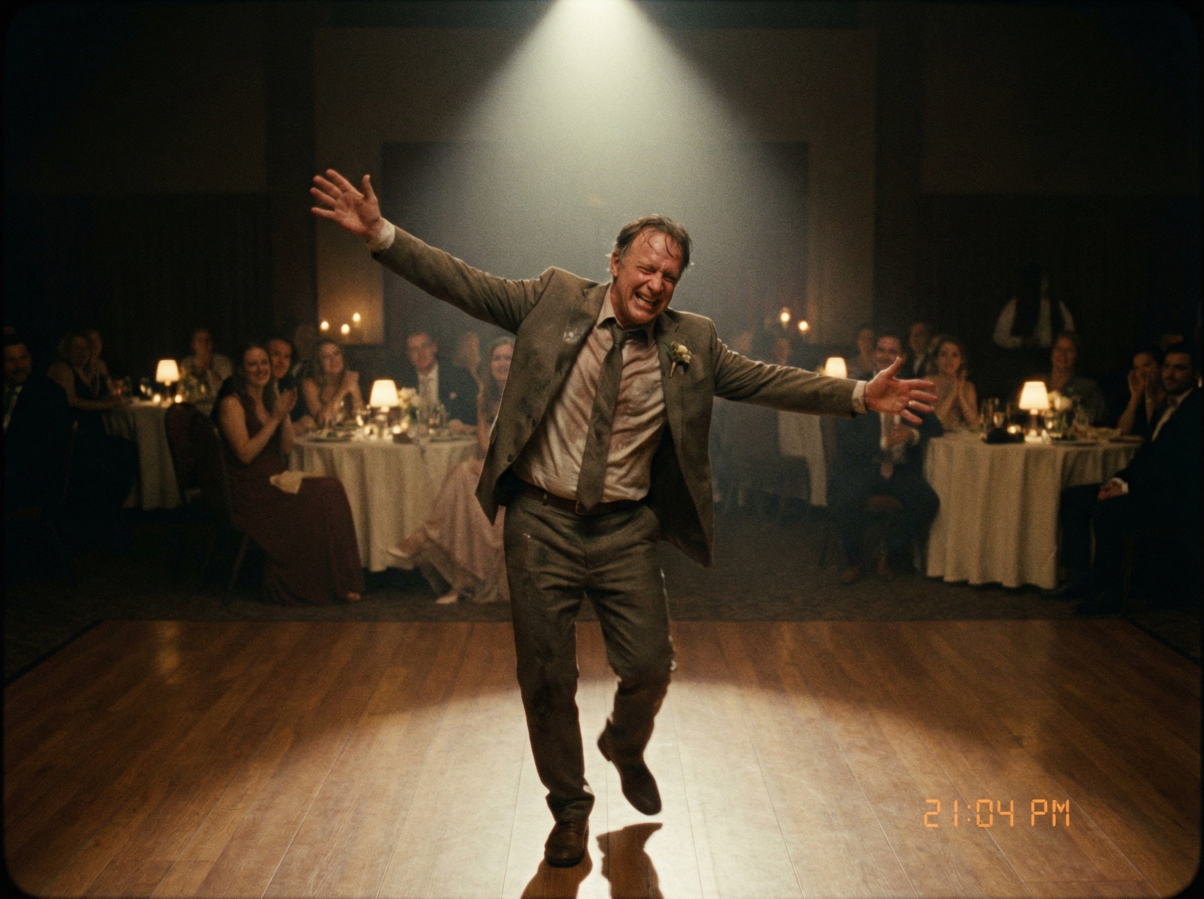 Uncle Derek on the dance floor at a wedding reception. Wedding Premium cinematic wedding film by Field of Jack Roast